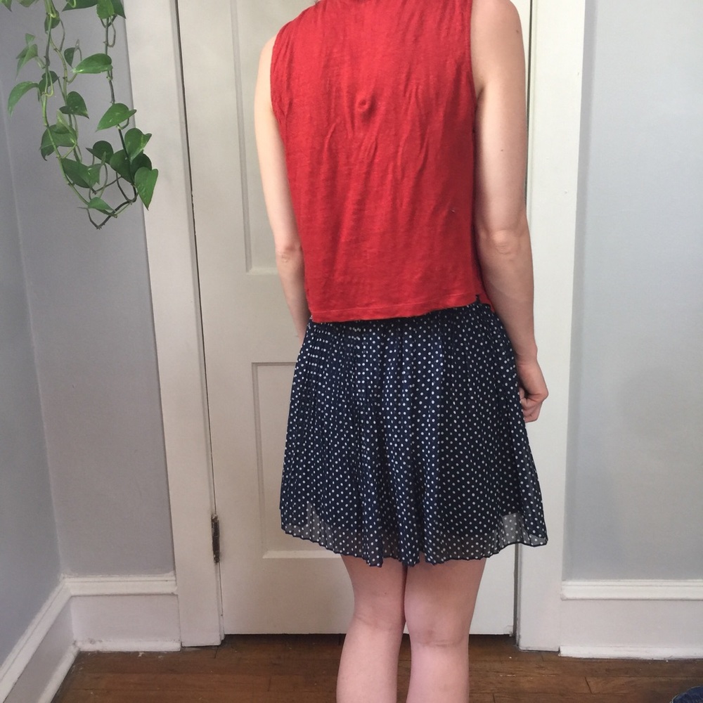 Madewell Navy Silk Polka Dot Pleated Mini Skirt - Picture 6 of 8